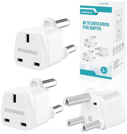 3-PACK UK to South Africa Plug Adapter,SHUOMAO UK to South Africa Travel Adapter Converter Plug,UK Travel Adaptor for South African,Namibia,Swaziland,Lesotho,Bhutan,Botswana(Type M),White