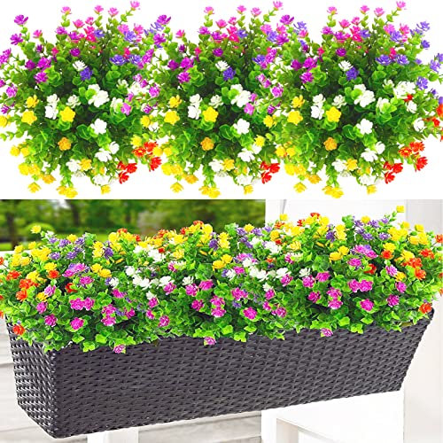 NANQWIN Artificial Flowers,12 Bundles Artificial Bushes,Fake Flowers UV Faux Plants,Faux Plants Outdoor - Artificial Plants and Flowers for Home Garden Wedding (Multicolour)
