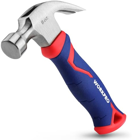 WORKPRO 8 oz Claw Hammer with Fiberglass Handle, All Purpose Hammer with Forged Hardened Steel Head