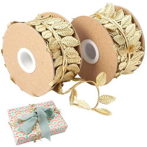 2 Rollos Cinta Hojas Oro Artificiales 10M Para Guirnaldas y Decoración Fiestas, Bodas, Navidad