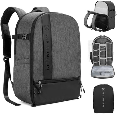 K&F CONCEPT Mochila para Cámara, Mochila Fotográfica Profesional Impermeable Mochila para Cámara Reflex, Bolsa para Cámara con Compartimento de Gran Capacidad para Portátil 15.6 Pulgadas