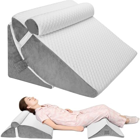 Set di cuscini ortopedici 3 in 1 per dormire, cuscino triangolare pieghevole in schiuma con poggiatesta per sollevamento delle gambe, apnea notturna, reflusso acido, russare, cuscino inclinato