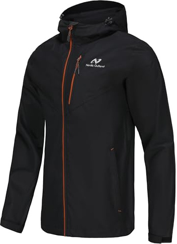 NORDIC OUTLAND Mens Rain Jacket with Mesh Lining,Waterproof Breathable Raincoat,Hooded Windbreaker for Outdoor (Large, Black)