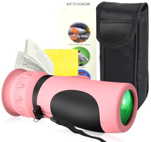 LURNODY Un Rosa Telescopio de Bolsillo Monocular Portátil, Prismáticos Niños Aumento 8-12 Veces, Binoculares Compactos Regalo Adecuado para Niños y Niñas de 3 a 12 Años, Regalo de Cumpleaños