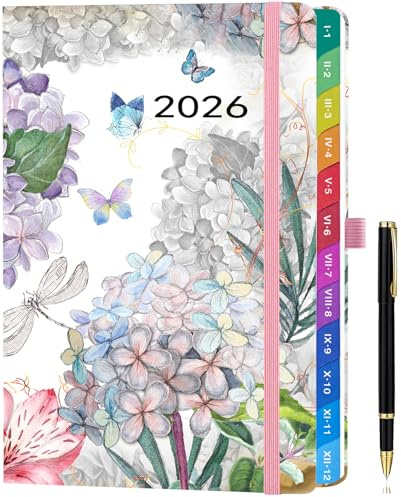 Agenda 2026 Vista Semanal A5 Hardcover (Enero - Diciembre 2026) – Planificador Semanal Y Mensual, Calendarios Mensuales A Color, Página A Color, Con Bolígrafo Y Bolsillo Interior - Flor