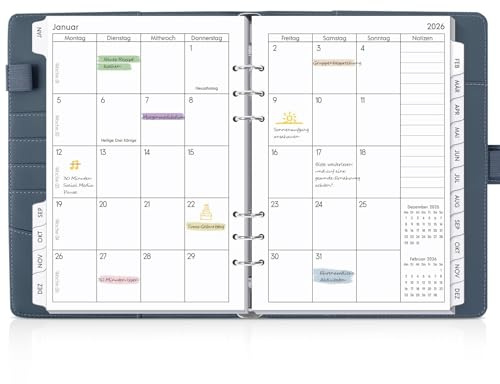 SKYDUE Kalender Ringbuch A5 Nachfüllbar,Ringbuch A5 Nachfüllbar, Planer 2026, Terminplaner 2026 Perfekt Für Schüler Und Berufstätige(Dunkelblau)