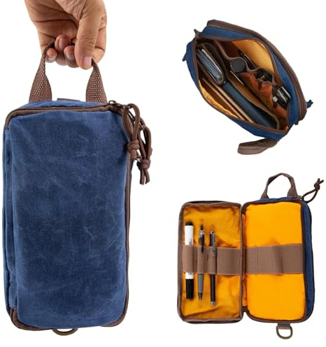 Multipurpose EDC Pouch Pen Case, Waxed Canvas EDC Bag, Small Tool Bag Pen Pouch, Water Resistant EDC Pocket Organizer, Mini Canvas Pouch for Motorcycle, Bike, EDC, Pen, Pencil, Travel (Blue)