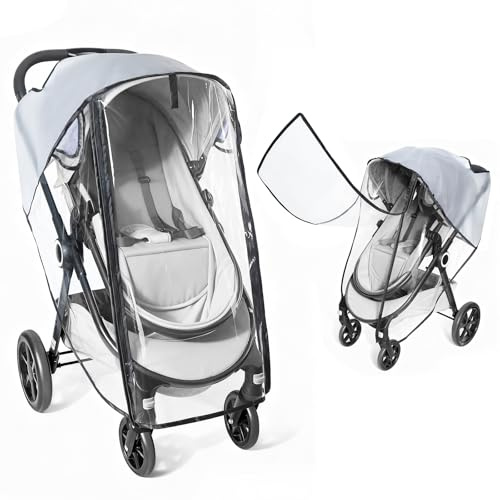 Habillage Pluie Universelle pour Poussette, Protection Pluie Poussette Universelle avec Porte Enroulable à Fermeture Éclair pour un Accès Facile, EVA de Qualité Alimentaire, Transparente