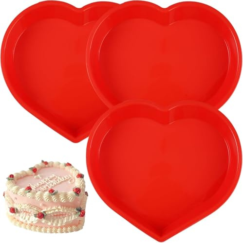 3 Moldes de Silicona de 8 Pulgadas, Moude para Hornear en Forma de Corazón de Silicona Antiadherente, 8 Pulgada Moldes De Corazon De Silicone, Molde Bizcocho Corazon Silicone para Pasteles, Pudín