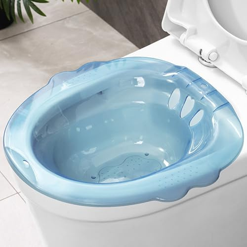 Sitzbad, tragbar, über der Toilette, tragbares Bidet, Anti-Überlauf, Bidet-Aufsatz mit großer Kapazität für Hämorrhoiden, Postpartum, private Pflege, Blau, Sitzbad