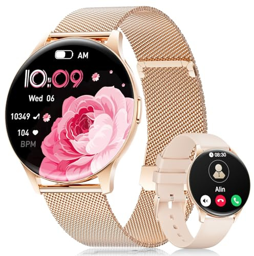 Montre Connectée Femme 1.43 HD IP68 100+ Sports Appels Bluetooth, Or Rose | Design Élégant, Suivi Santé 24h, Cycle Féminin, 300mAh Batterie Autonomie 7 Jours, Recharge Rapide, pour iOS/Android