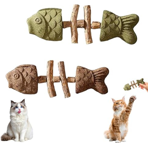 2 Pièces Jouet Dentaire pour Chat en Forme d'arête de Poisson, Jouet à Mâcher Dentaire Créatif, Bâtons à Mâcher pour Chat, Herbe à Chat Naturelle et Vigne, Parfait pour que les Chats Puissent Mâcher
