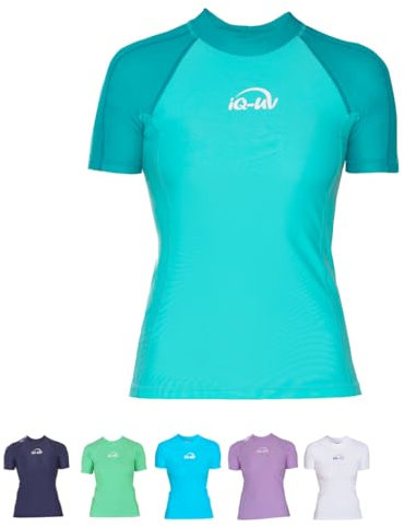 iQ-UV Shirt für Damen Kurzarm Slim-Fit Caribbean XXL – Rash Guard Schwimmshirt für Damen aus recyceltem Material – UV-Schutz Badeshirt zum Schwimmen, oder Sport – funktionales Surf-Shirt für Frauen