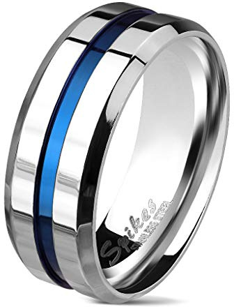 UrbanBijoux Bague Anneau pour Homme Acier Inoxydable Poli et rainure Centrale Bleu - 65