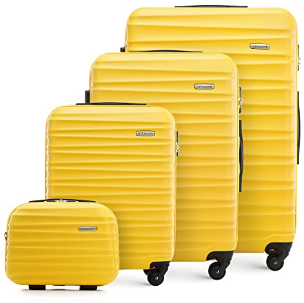 WITTCHEN set di 4 valigie con custodia per cosmetici trolley bagaglio a mano ABS 4 ruote spinner chiusura a combinazione maniglia telescopica Groove Line giallo Ryanair/ITA Airways/easyJet