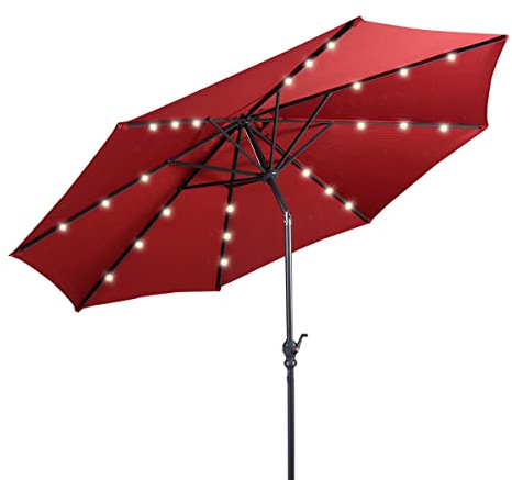 RELAX4LIFE Ombrellone da Giardino 3m/2,7m/2,3m con Luci LED, da Esterno per Protezione Solare, Parasole per Terrazza, Balcone, Spiaggia (Bordeaux-3M)