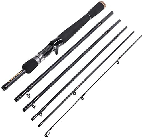 BNTTEAM Baitcasting Angelrute 2.1M Super Harte Kohlefaser Eva Griff Leichte Tragbare 6 Abschnitte Jointed Rod für Reise Surf Salzwasser Süßwasser Bass Boot (UK Casting Rod, 2.1M/82.6in/6.88ft)