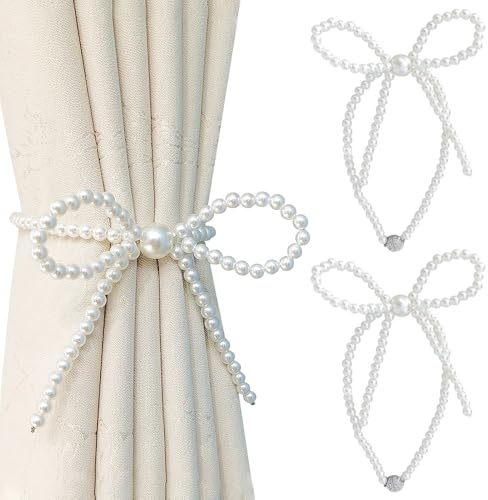 Alzapaños de cortina con lazo de perlas, 2 lazos magnéticos con lazo para cortinas integradas para cortinas del hogar, ventana, decoración de dormitorio