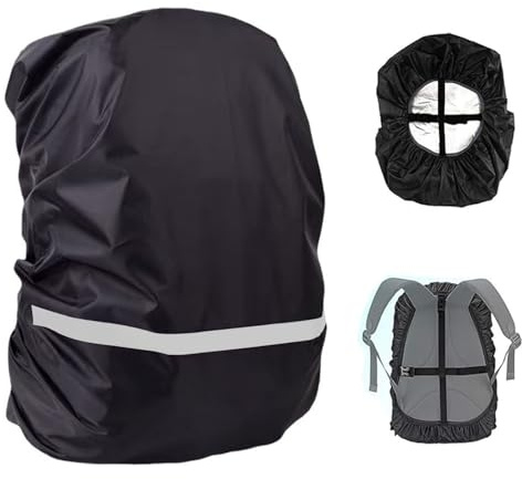 Regenschutz für Rucksäcke mit Reflexstreifen (8-70L), Wasserdichter Rucksack-Regenschutz, Schultasche mit Rutschfester Kreuz Schnallenriemen für Wandern, Camping, Radfahren, Schwarz S (18-25L)