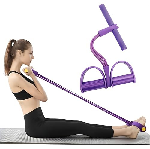 Pedal Resistance Bands with Handle, 4 Tube Ab Workout Equipment, Sit Up Trainer Elastic Pull Rope, Full Body Fitness Expander for Home Gym, Leg Trainer for Abs, Arms, Weight Loss, Yoga