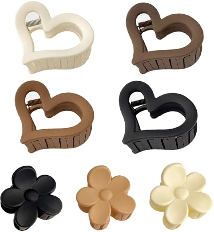 YFTRFR 7 Pezzi Fermagli per Capelli Plastica Opaca, Mollette Capelli Fiore e Cuore Fermagli per Peli Antiscivolo Ornamenti per Capigliatura Moda Mollettoni Capigliatura a Artiglio per Uso Quotidiano