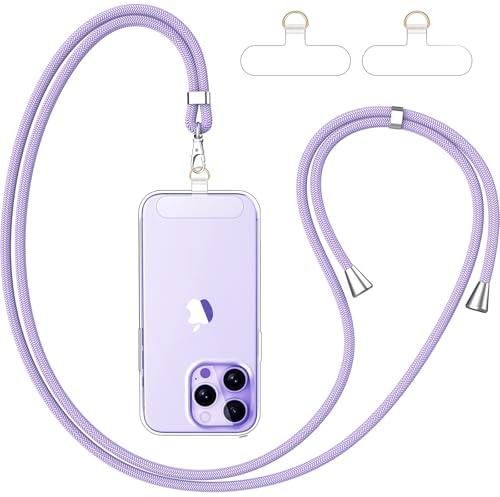 caslord Mobile Phone Lanyard*1, Transparent Universal Patch*2, Suitable for All Smartphones, Mobile Phone Strap Can Be Combined with Any Case, Adjustable and Removable- Purple+Transparent