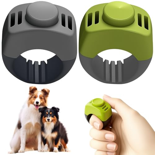 KQDRAVINE 2 Clicker Cane con Anello 19mm/21mm, Clicker per Addestramento Cane in Verde & Grigio, Clicker per Cuccioli, Educazione & Richiamo