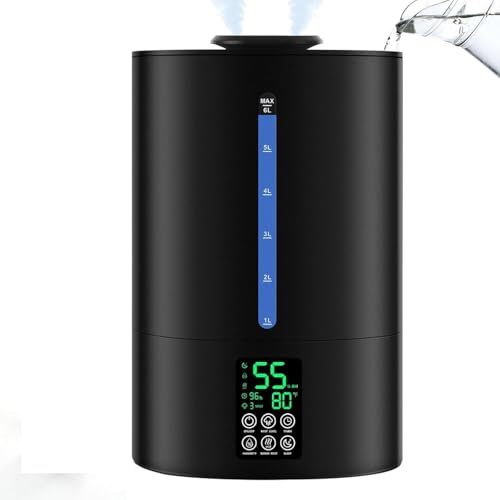 Coolfiqu 6L Humidifiers for Bedroom Large Room Home,Cool and Warm Humidifier for Baby and Plants Hot Mist Top Fill Desk Humidifiers Oil Diffuser,Quiet,Adjustable Mist,360°Nozzle-Black(2026 Upgraded)