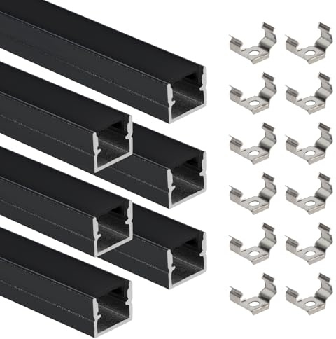 GHIBFBT 6-pack LED-remsa profil, 1 m LED-ljuslist av aluminiumlegering med ändlock, 12 x 10 mm LED-diffusorer för hemmabruk