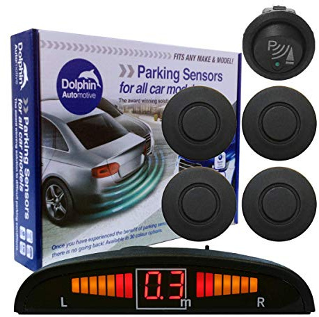Dolphin Automotive DPS450F Front Parking Sensors In 32 Colours 4 Ultrasonic Radar Sensors Kit Audio & Display Alert System Matt & Gloss Black +30 More Colours (Matt Black)