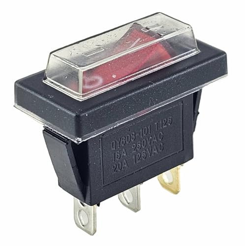 3poliger Wippschalter Beleuchtet bei 230V 15A mit Wasserdichter Abdeckung (1)
