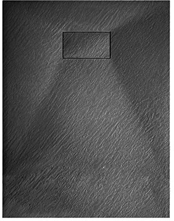 Piatto Doccia Spessore 2.6 Cm In Resina Effetto Pietra Stone Ardesia Antiscivolo Filopavimento Riducibile Indistruttibile Arredo Con Griglia Di Copertura 70 x 90 x 2.6 Cm Antracite (Nero)