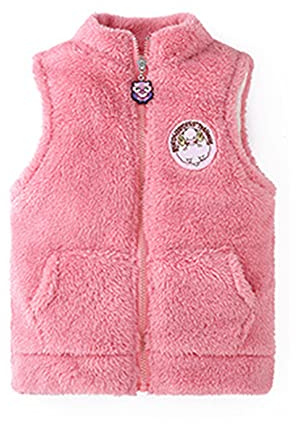 FEESHOW Enfant Fille Hiver Chaud Gilet en Polaire Manteau Blouson sans Manche Peluche Débardeur Automne Hiver Cadeau Veste Fausse Fourrure Outwear