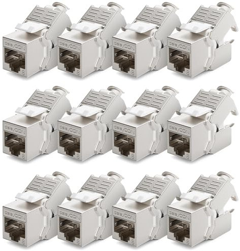 deleyCON 12x CAT 8 Keystone Jack Modul Patchkabel Netzwerkkabel Optimal für CAT8 CAT7 CAT7a Verlegekabel Verbinder STP Schirmung RJ45 Buchse Netzwerk Patchpanel Keystonehalterung Erweiterung
