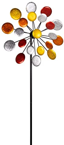 CIM Girandola in metallo, doppia ruota a vento Galaxy Gold, altezza totale: 122 cm, diametro ruota a vento 32 cm e 21 cm, decorazione da giardino, con ancoraggio a 2 punte