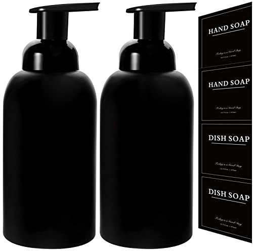 2 Pack Foaming Soap Dispenser, 12.7 Oz Thick Glass Pump, Matte Black