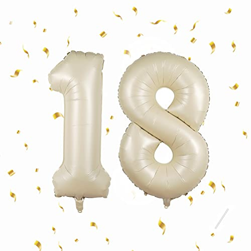 18 år beige födelsedagsballonger - 101 cm sifferballonger nummer 18, uppblåsbar folieballong -dekorationer för en man kvinnas födelsedag - flyga med helium