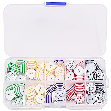 150 botones coloridos para manualidades, 2 agujeros, botones de doble flor, botones redondos de resina para ropa de niños, costura, decoración de bricolaje con caja almacenamiento plástico (conejo)