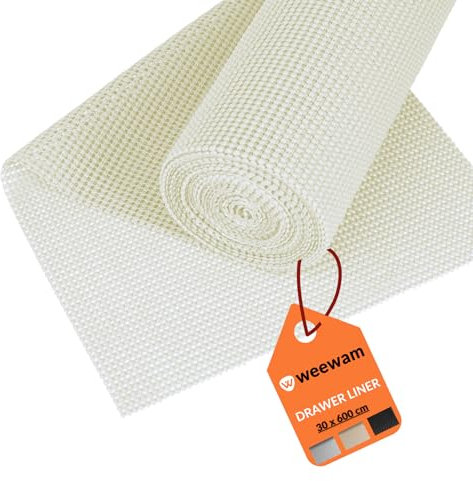 Rollo de Alfombrilla Antideslizante para Cajones Cocina, Weewam 30 x 600 cm (XXL) Forro EVA para Muebles de Cocina, Tapete Protector Armarios Cajones Estantes, Sostenible y Impermeable - Copo de Nieve