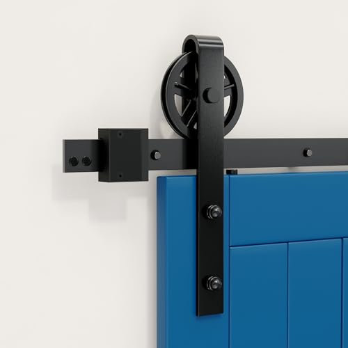 SKYSEN Schiebetür Komplettset 168cm Großes Rad Schiebetürbeschlag für Schiebetürsystem mit Bodenführung, Schiebetür Schiene Perfekt Raumspart Raumtrenner für 1 Innentüren, Zimmertür, Holztür