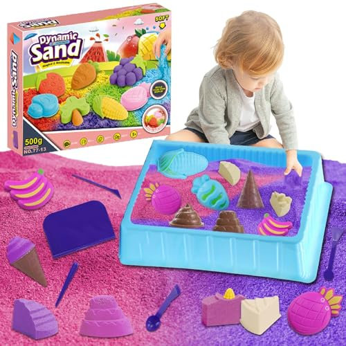 Abnaok Girls Kid Toy Play Sand Art Set with Magnetic Sand Molds and Tools,Ice Cream & Sweet Cakes Dessert Shop Pretend Play Sandbox Kit, Sensory Toys Gift for Kids Age 3-9