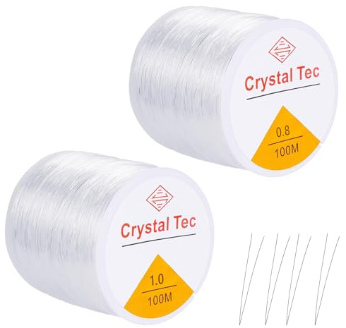 Hilo elástico para joyas, 2 rollos de 100 m, hilo transparente de perlas de 0,8 mm, 1 mm, cuerda de perlas de goma para pulseras, cordón de nailon invisible resistente a desgarros para manualidades,