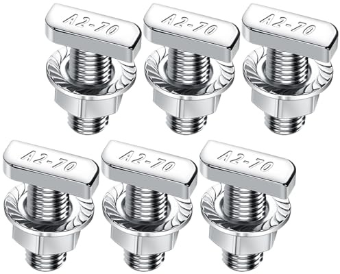 Lot de 6 vis à tête marteau M8 x 20 en acier inoxydable A2-70, 6 vis à tête marteau avec écrous à dents de blocage, écrous à bride, vis à double filetage M6 pour rail de montage solaire PV, serre et