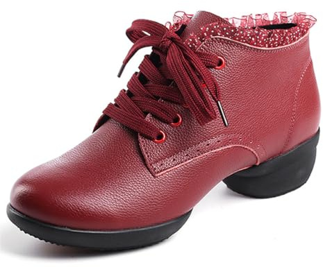 Split Sole Jazz Stivali High Top Jazz Scarpe da Ballo Lace Up in Pelle Stivaletti da Ballo per Le Donne Ragazze Bambini,Rosso,36 EU