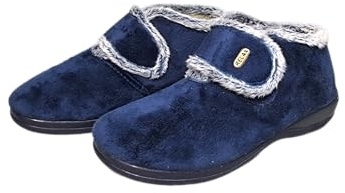 COZSERIES Botas Cerradas Casa Mujer Invierno Suapel Zapatillas Interior Exterior Calientes Cómodas Cierre Ajustable Suela Caucho Antideslizante Regalo Hogar Diario Ancho Especial 395 MARINO-38