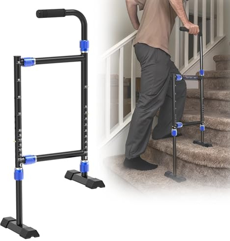 Height & Width Adjustable Stair Assist Cane for Seniors, Customizable to fit Most Indoor/Outdoor Steps, Wide Anti-Slip Base, Professional Stair Climbing Assist Cane for Sore Knees & Post-Surgery