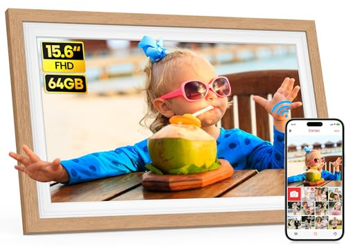 Frameo 15.6 Inch WiFi Digital Photo Frame with 64GB Memory, 1920x1080 FHD IPS Touchscreen Digital Picture Frame, Auto-Rotate, Instant Photo & Video Sharing via Frameo App