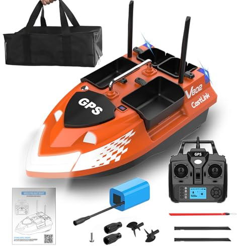 FUMENG Antenas duales de 4 tolvas inalámbricas, barco de cebo inteligente de gran capacidad, carga GPS, posición automática, crucero, pesca, barco (V802-naranja-12000 mAH)