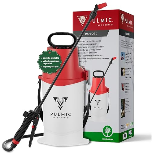 Pulverizador a Presión 5 litros, Pulverizador Manual para Plantas y Jardín, Sulfatadora Manual para Herbicidas e Insecticidas, con Lanza y Boquilla Regulable, Pulverización Precisa, PULMIC Raptor