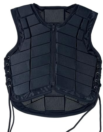 KiBcsLic Gilet Équestre Vêtement de Sécurité Rembourrage Amortissant Sangle Réglable Facile à Enfiler pour Séances Équestres Activités à Cheval, Noir, 130